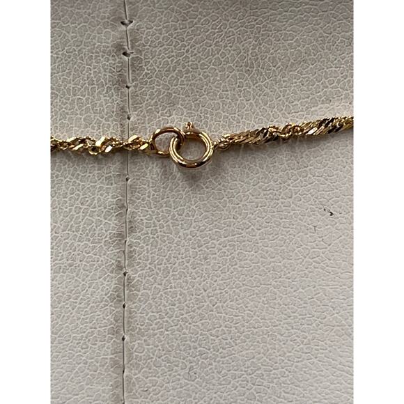 Yellow Gold 14kt Cubic Zirconia Heart Pendant 10k Singapore Chain Necklace *14” - Picture 9 of 12